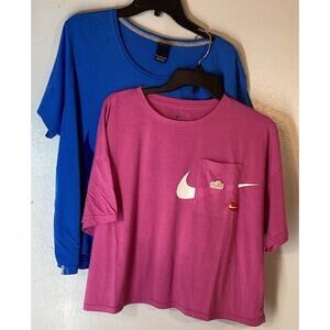 Nike Logo Crop Top Womens Sz XLarge Tshirt Pink Blue Lot Of 2
